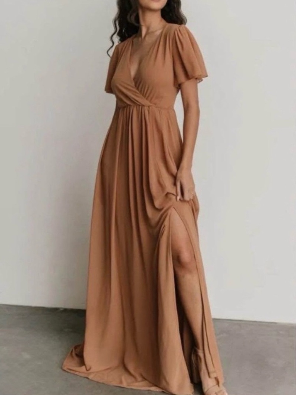 Baltic Born Vaughnie Maxi Dress Light Copper Flutter Sleeve Brown Fall Formal 1x